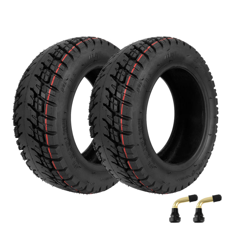 Загрузить изображение в просмотрщик галереи, Ulip 2-pack off-road tubeless scooter tires with valves for electric scooters and balancing cars, 10x3.50-6 and 10x4.00-6 sizes.