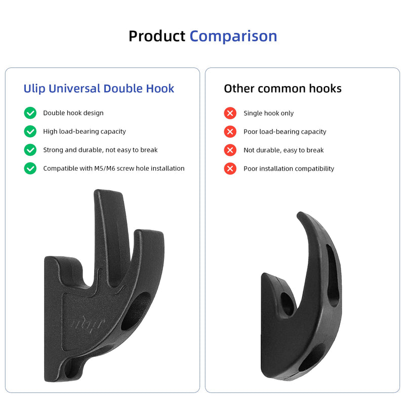 Загрузить изображение в просмотрщик галереи, Ulip aluminum double front scooter hook for Segway Ninebot Max G30, F, D, ES, GT series, black, sturdy handy carrying accessory.