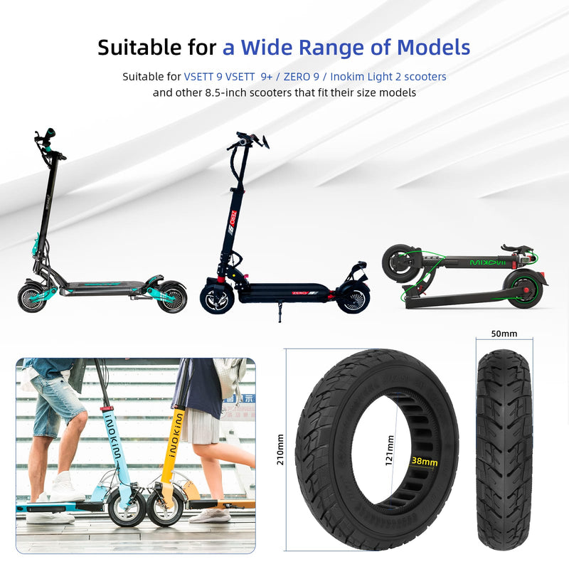 Загрузить изображение в просмотрщик галереи, Ulip 8.5x2 scooter tire set for VSETT 9, ZERO 9, Inokim Light 2, black solid wheels for front and rear replacement.