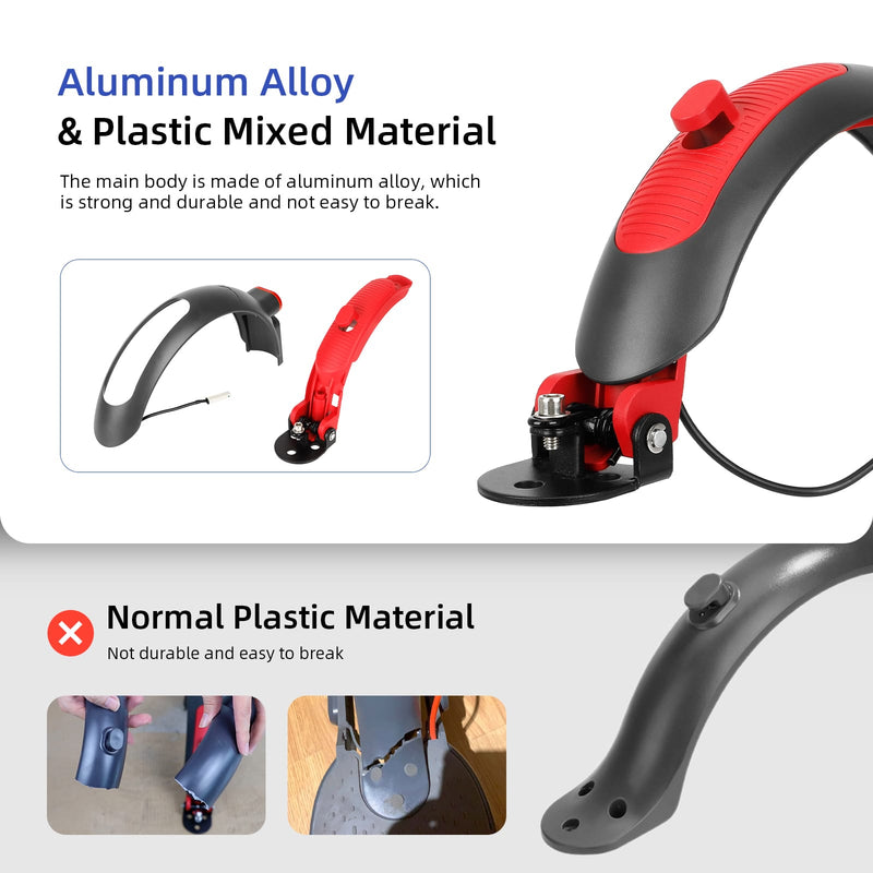 Загрузить изображение в просмотрщик галереи, Gray-red Ulip scooter rear fender with tail light brake for Xiaomi M365 Pro and 1S, showing mounting screws and sleek design.