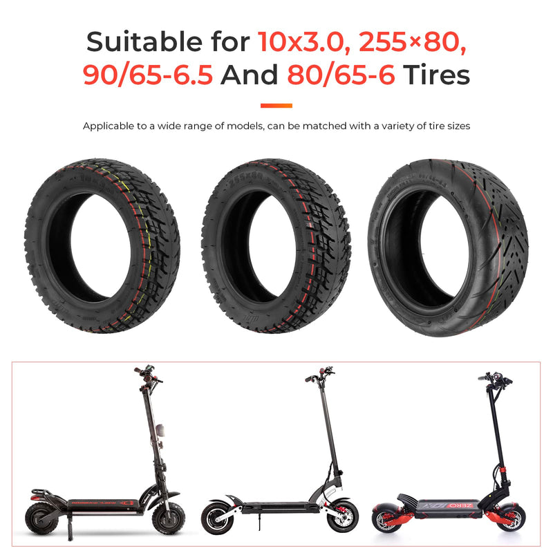 Load image into Gallery viewer, Two Ulip 10x3 replacement inner tubes with 90-degree valve for 255x80 90/65-6.5 scooter tires, shown in the image.