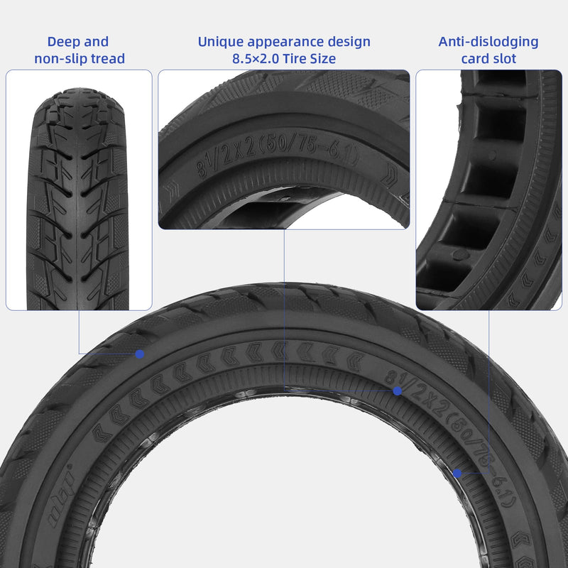 Load image into Gallery viewer, Ulip 2-pack 8.5-inch solid rubber scooter tires for Gotrax, Hiboy, Xiaomi M365, and other 8.5-inch scooters, front and rear replacement.