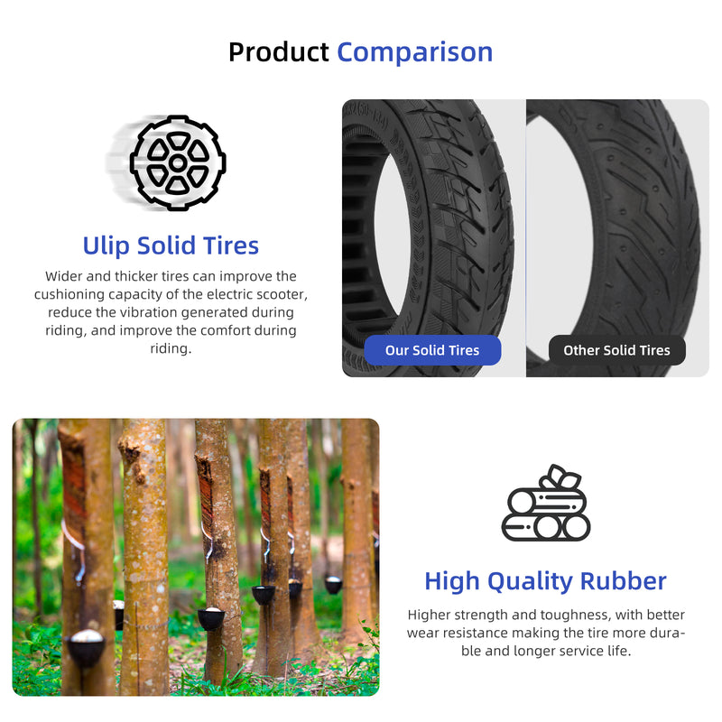 갤러리 뷰어에 이미지 로드, ulip 8.5x2(50-134) Solid Scooter Tire Front and Rear Wheels Replacement for VSETT 9 9+ ZERO 9 Inokim Light 2 scooters Black