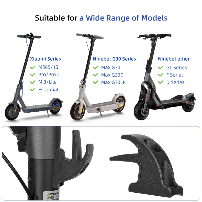 Загрузить изображение в просмотрщик галереи, Black Ulip scooter double front hook made of aluminum, designed for Segway Ninebot Max G30, F, D, ES, and GT series scooters.