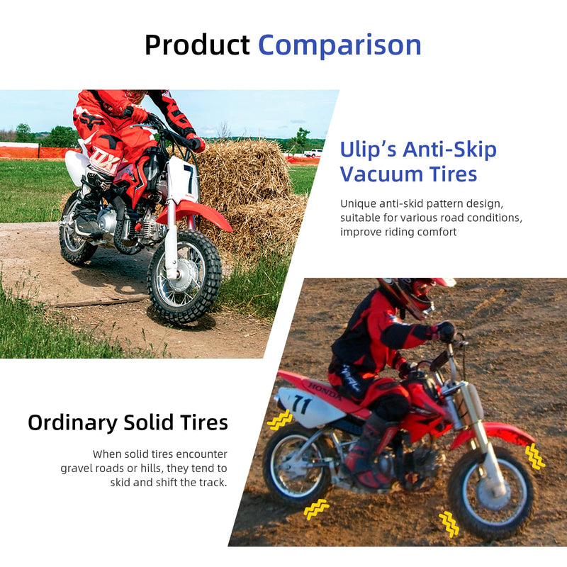Загрузить изображение в просмотрщик галереи, Ulip 2.75-10 inch off-road tire and inner tube set for 49cc to 70cc dirt bikes, compatible with CRF50, XR50, and PW50 models.