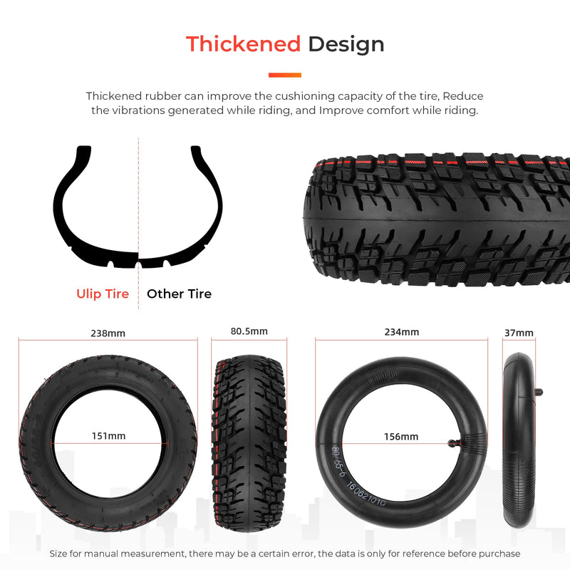 Загрузить изображение в просмотрщик галереи, Ulip 2-pack 80/65-6 off-road pneumatic tires with inner tubes for Nanrobot D6+ and D4+ e-scooters, front and rear wheels.