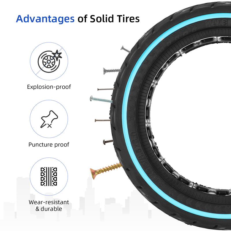 Load image into Gallery viewer, ulip 8.5x2.5 Solid Tire Front and Rear Wheels Replacement for Dualtron Mini & Speedway Leger (Pro) scooters 8.5x3 8 1/2 x2.5 off-road solid tire with blue circle