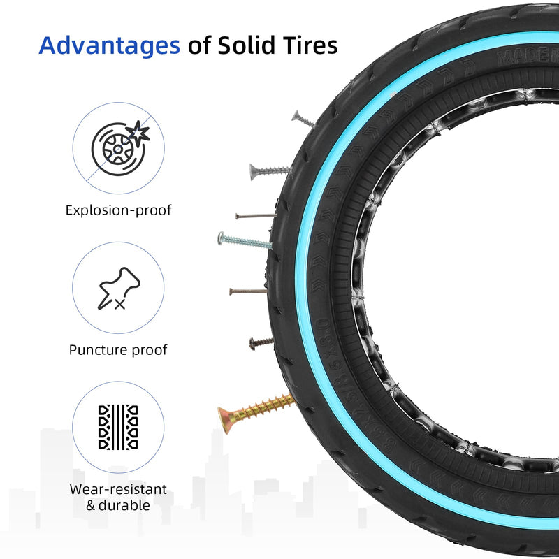 Загрузить изображение в просмотрщик галереи, Ulip 8.5x2.5 solid off-road scooter tire for Dualtron Mini & Speedway Leger scooters, with blue circle design.