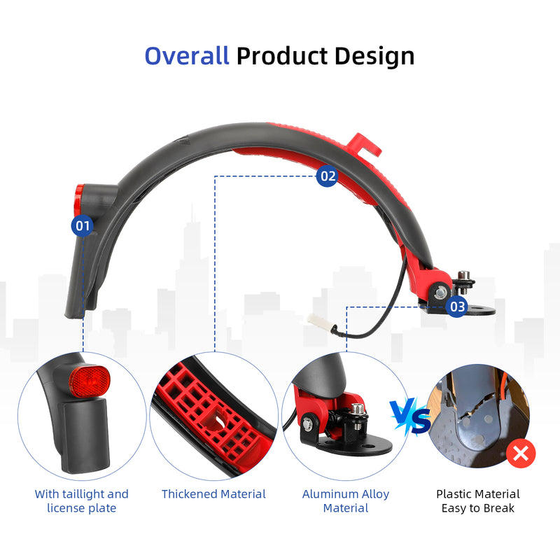 Load image into Gallery viewer, ulip Scooter Rear Fender with tail light brake Scooter Replacement Accessory Compatible with Xiaomi M365 Pro Pro 2 1S MI3 Scooter with Screws Gray-Red