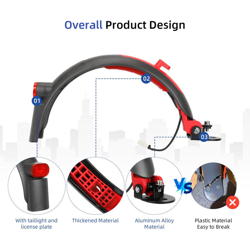 Загрузить изображение в просмотрщик галереи, Ulip store gray-red scooter rear fender with tail light and brake for Xiaomi M365 Pro, Pro 2, 1S, MI3 electric scooter, screws included.