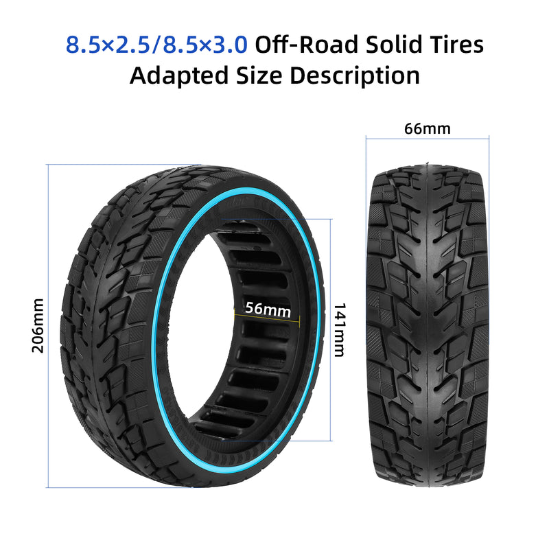 Load image into Gallery viewer, ulip 8.5x2.5 Solid Tire Front and Rear Wheels Replacement for Dualtron Mini & Speedway Leger (Pro) scooters 8.5x3 8 1/2 x2.5 off-road solid tire with blue circle