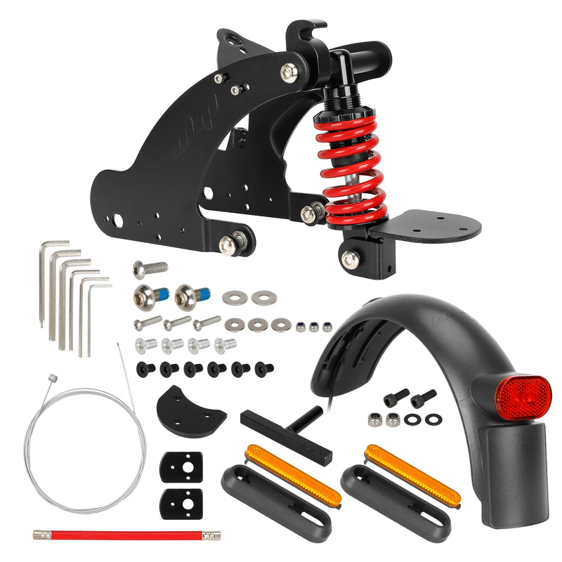 Load image into Gallery viewer, Ulip rear suspension upgrade kit with shock absorber, rear fender, and large taillight installed on Xiaomi Electric Scooter 4 Pro.