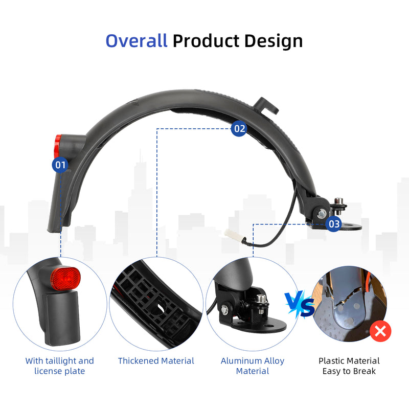 Cargue la imagen en el visor de la galería, ulip Scooter Rear Fender with tail light brake Scooter Replacement Accessory Compatible with Xiaomi M365 Pro Pro 2 1S MI3 Scooter with Screws Grey