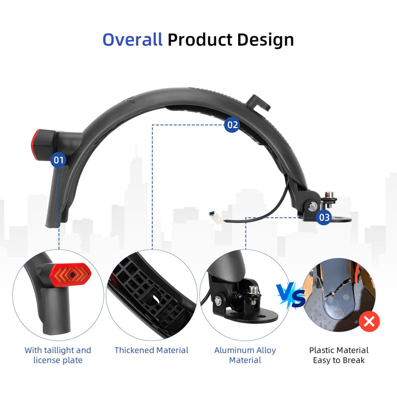 Загрузить изображение в просмотрщик галереи, Ulip Superior Rear Fender for Xiaomi M365 Pro scooters, aluminum mudguard with brake and turn signal tail light attachment.