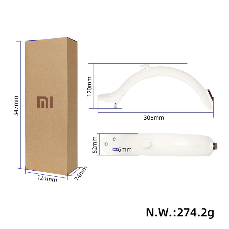 Загрузить изображение в просмотрщик галереи, White rear fender light kit for Xiaomi M365 electric scooter, replacement scooter parts and accessories with LED light and mounting hardware.