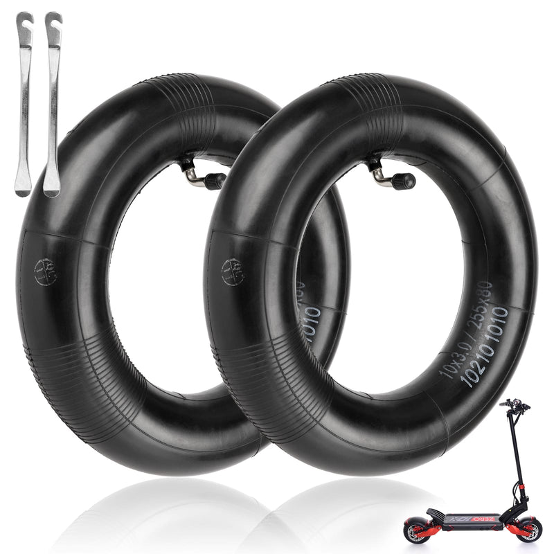 Load image into Gallery viewer, Two Ulip 10x3 replacement inner tubes with 90-degree valve for 255x80 90/65-6.5 scooter tires, shown with packaging.