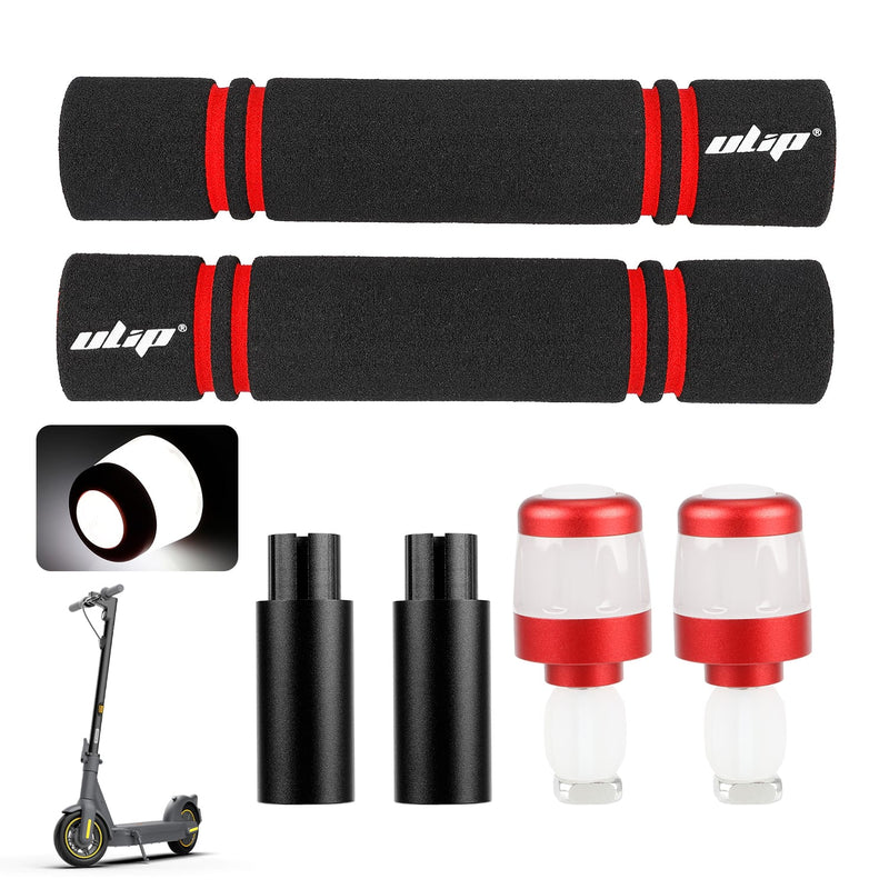 Load image into Gallery viewer, Ulip handlebar grips with LED turn signals for Segway Ninebot Max scooters, featuring aluminum extender and rechargeable lights.