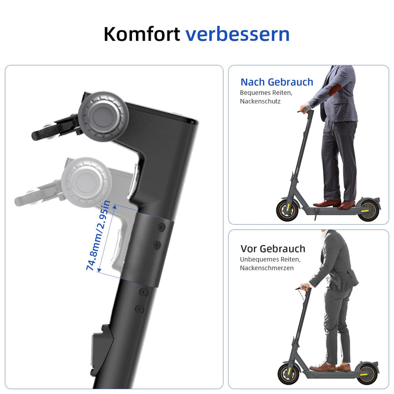 Load image into Gallery viewer, Electric scooter handlebar height adjustment feature, showing before and after comfort comparison.