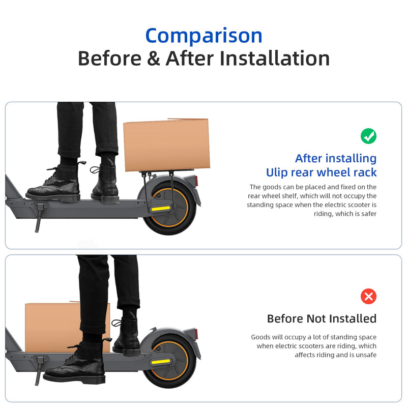 Chargez l'image dans la visionneuse de la galerie, Electric scooter rear wheel rack installation comparison, carrying box safely behind rider.