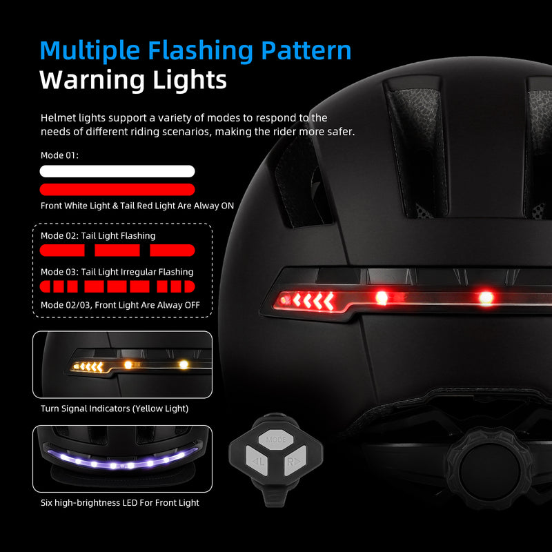 갤러리 뷰어에 이미지 로드, Ulip Smart Bicycle Helmet with Front Rear LED Light Detachable Visor and Lining for Adults Men Women Bike Skateboard Cycling Roller Scooter Commute