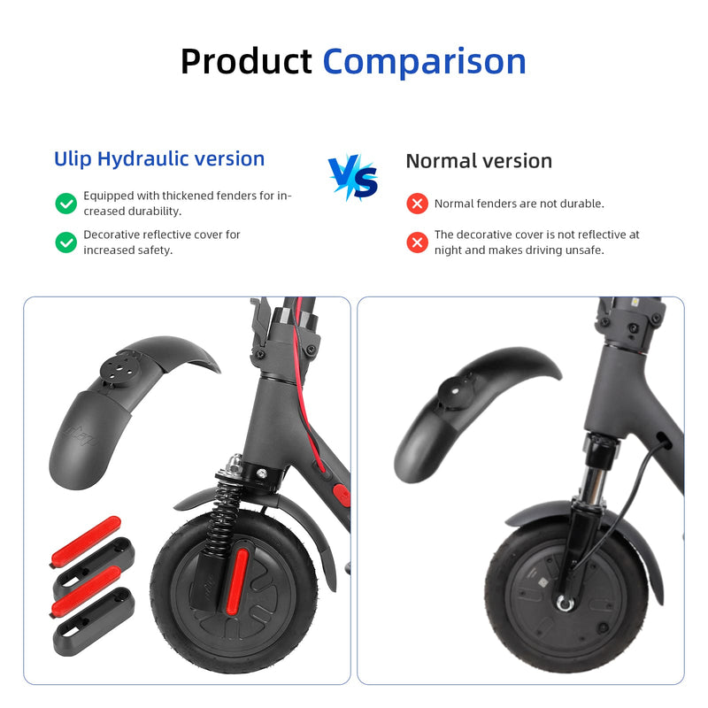 Load image into Gallery viewer, Electric scooter hydraulic version vs normal version, showing thickened fenders and reflective covers.