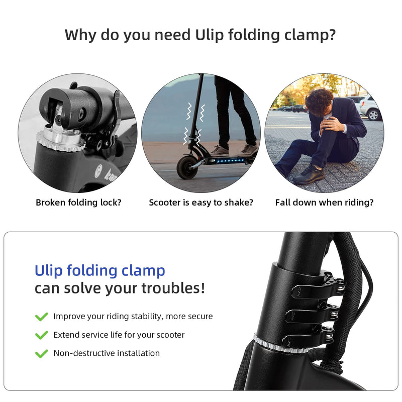Laden Sie das Bild in Galerie -Viewer, Ulip reinforced locking clamp for Kaabo Mantis 10 electric scooter, quick release hose clip for foldable base fixation.