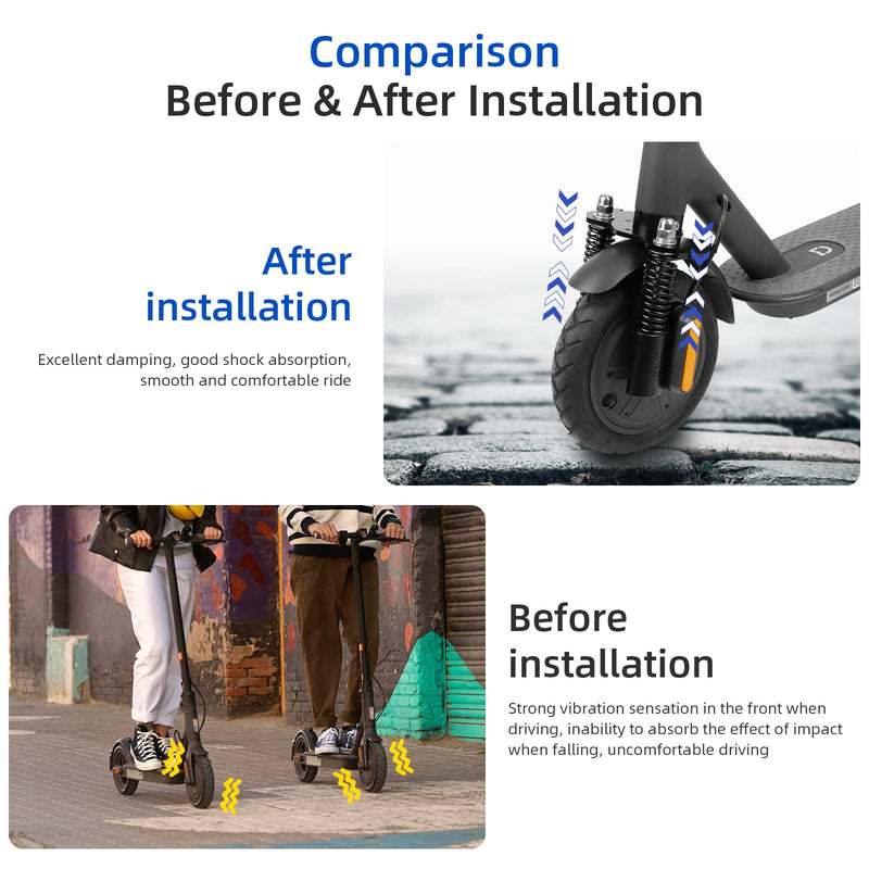 Load image into Gallery viewer, Electric scooter shock absorber comparison before and after installation, showing improved comfort and damping.