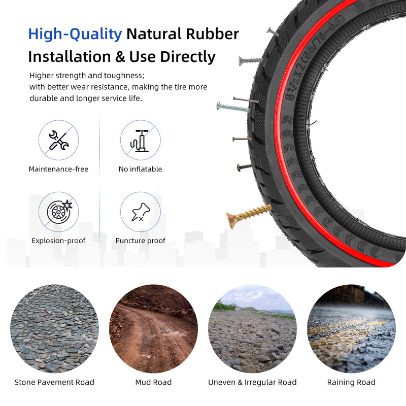 갤러리 뷰어에 이미지 로드, ulip Solid Scooter Tire 8.5 inch Rubber Tire 50/75-6.1 Front and Rear Wheels Replacement for Xiaomi M365 Pro Pro2 1S MI3 and 8.5 inch Scooters