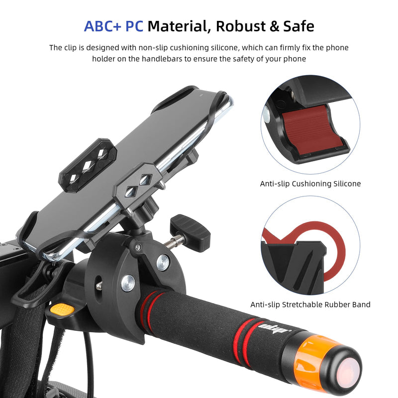 Cargue la imagen en el visor de la galería, Ulip bike phone mount with clamp arms, anti-shake design, 360° rotation, suitable for smartphones 4-7 inches on scooters.