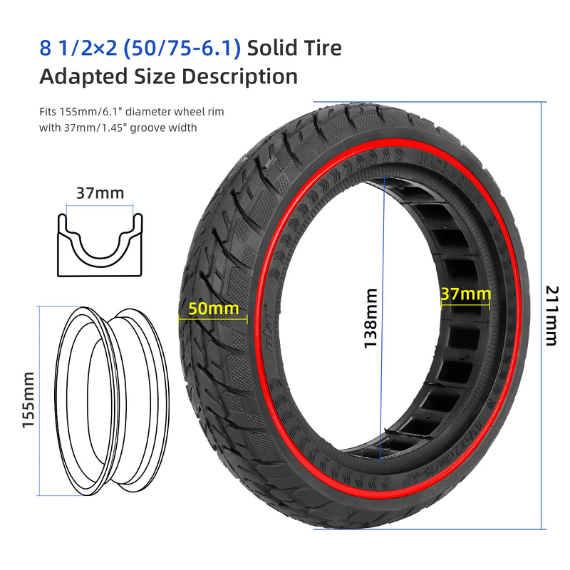갤러리 뷰어에 이미지 로드, ulip Solid Scooter Tire 8.5 inch Rubber Tire 50/75-6.1 Front and Rear Wheels Replacement for Xiaomi M365 Pro Pro2 1S MI3 and 8.5 inch Scooters