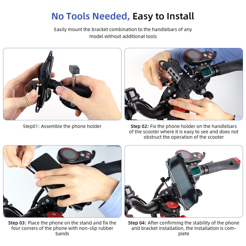 Cargue la imagen en el visor de la galería, Ulip bike phone mount with clamp arms, anti-shake design, 360° rotation, suitable for smartphones 4-7 inches, scooter accessory.