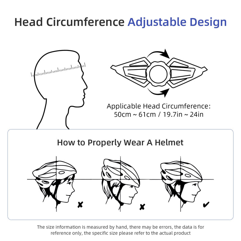 Загрузить изображение в просмотрщик галереи, Adjustable bicycle helmet guide with size chart and correct helmet wearing instructions.