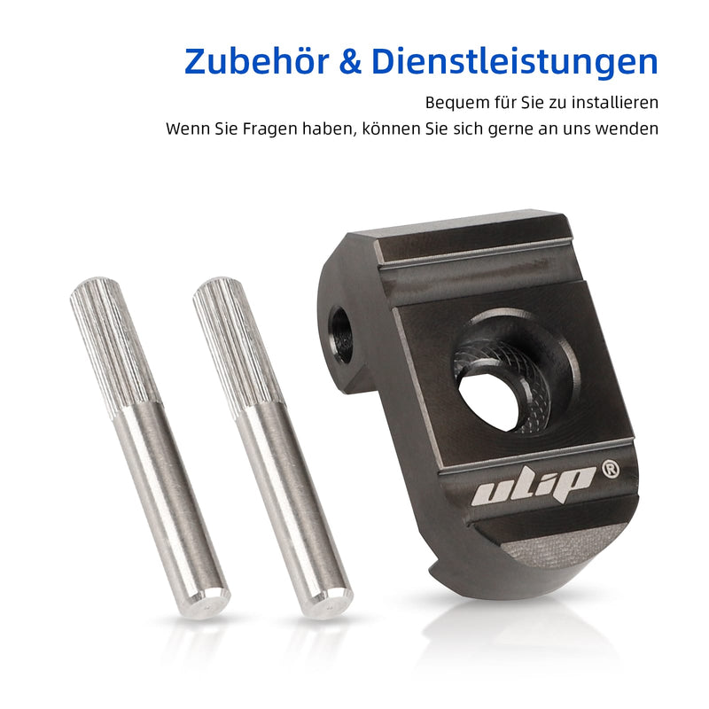 Cargue la imagen en el visor de la galería, Metal accessory set with two silver pins and a black mounting block for machinery installation
