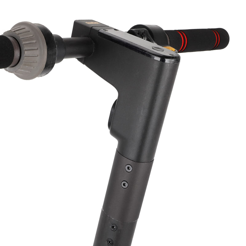 Load image into Gallery viewer, Close-up of black electric scooter handlebar with foam grips and control panel