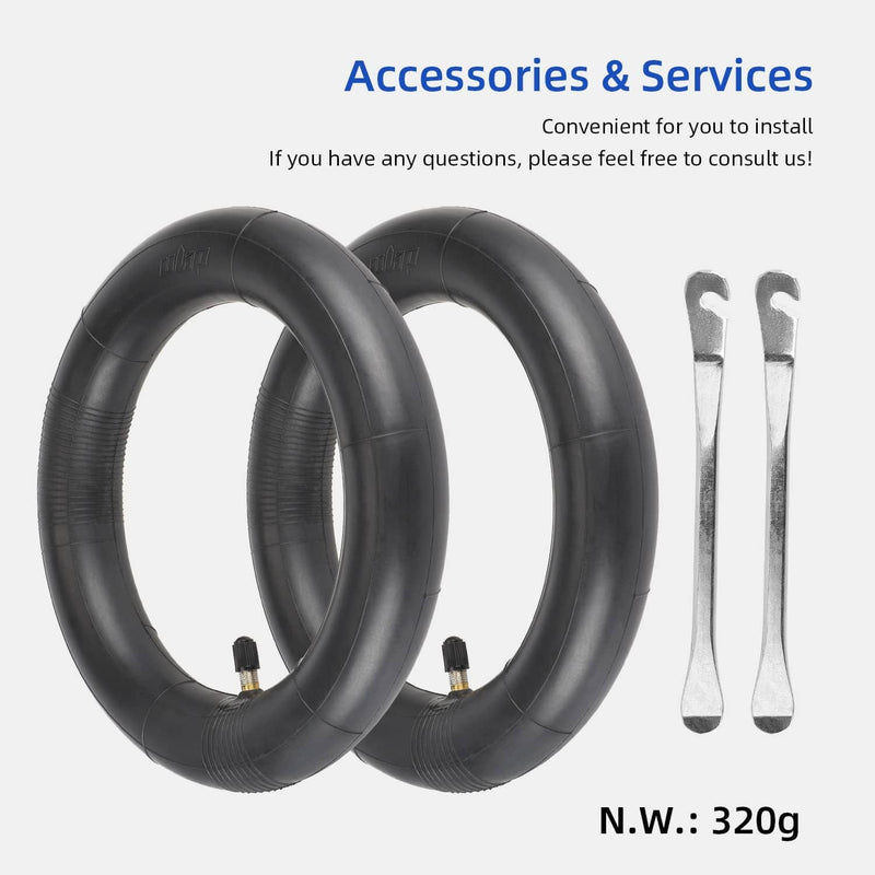 Cargue la imagen en el visor de la galería, Pair of black rubber inner tubes with metal tire levers, bike or scooter tire repair kit.