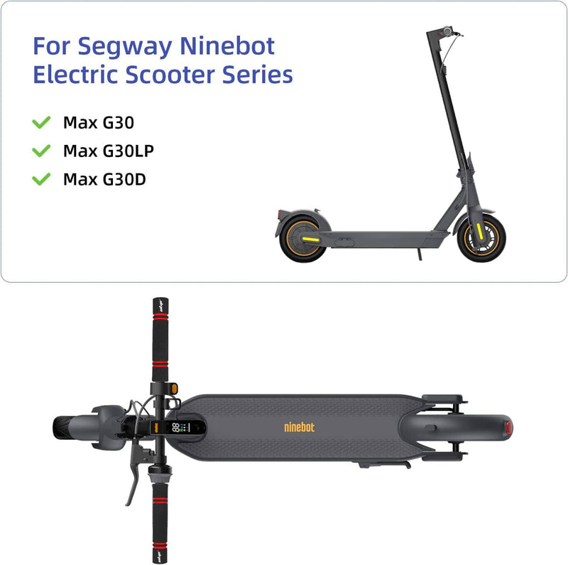 Cargue la imagen en el visor de la galería, Ulip store handlebar grips and extender kit for Segway Ninebot Max G30 e-scooter, holding dashboard, phone, and rearview mirrors.