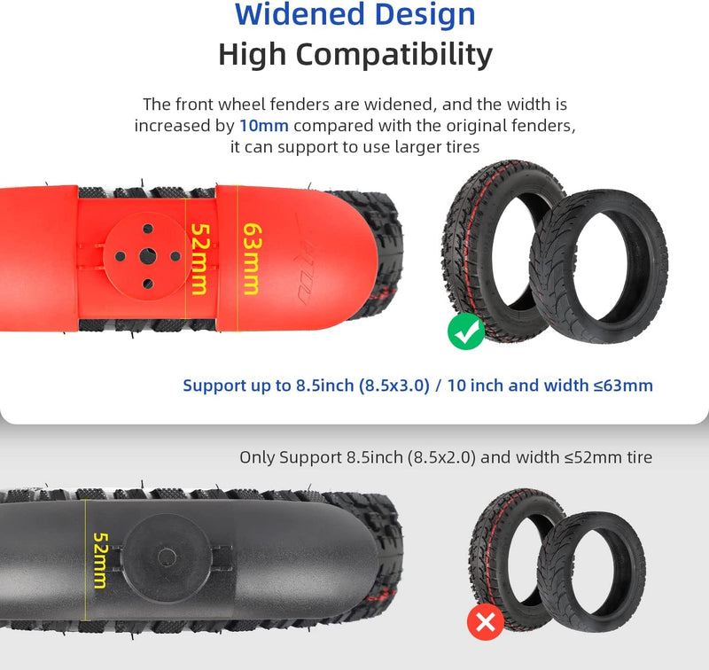 Chargez l'image dans la visionneuse de la galerie, Widened front wheel fender comparison for electric scooter, supports tires up to 10 inch and 63mm wide