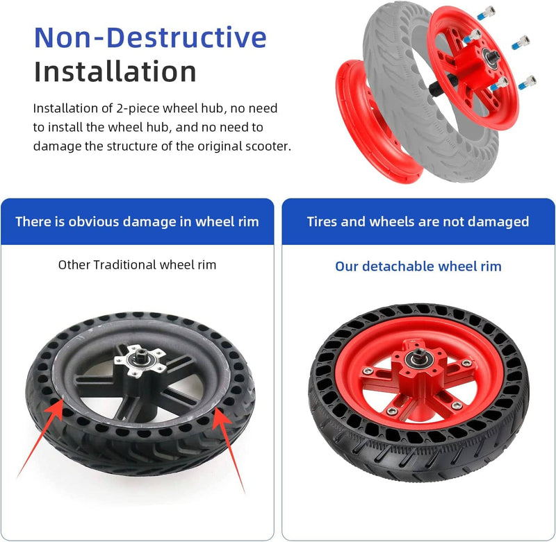 Chargez l'image dans la visionneuse de la galerie, Electric scooter non-destructive installation tire comparison, black vs red detachable wheel rims