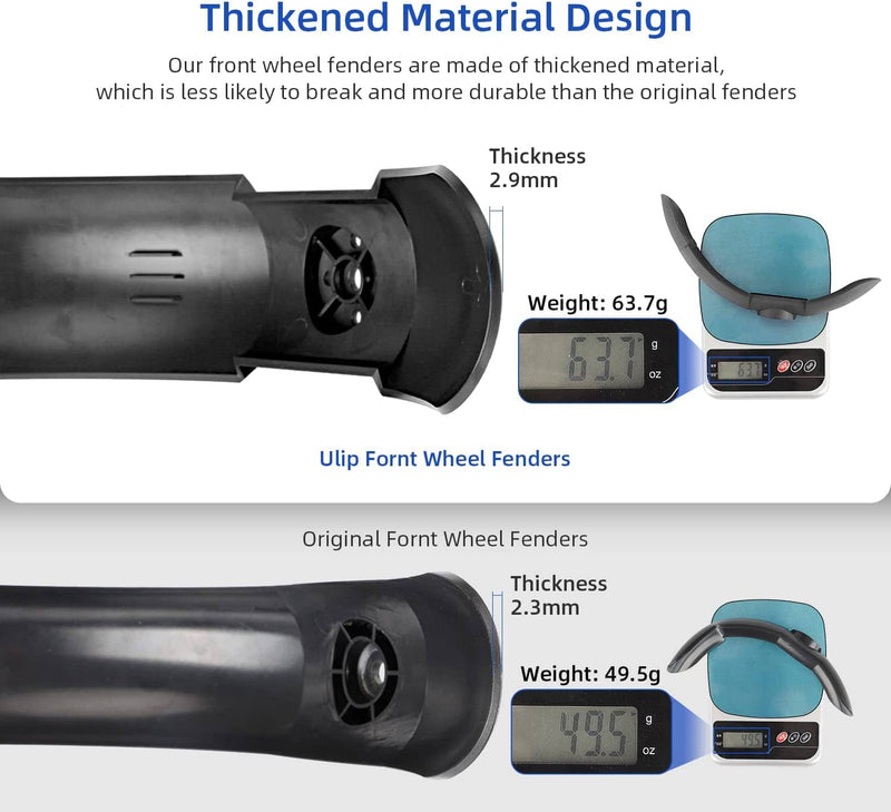 Chargez l'image dans la visionneuse de la galerie, Comparison of thickened front wheel fenders vs original, showing weight and thickness differences.