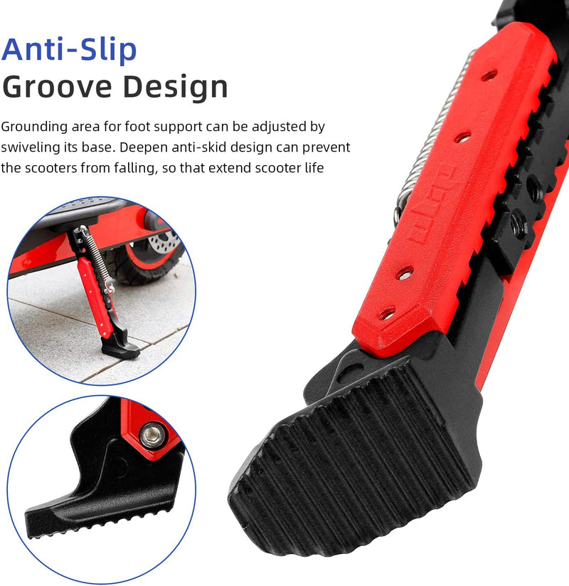Load image into Gallery viewer, Adjustable red and black anti-slip scooter kickstand with grooved foot support.