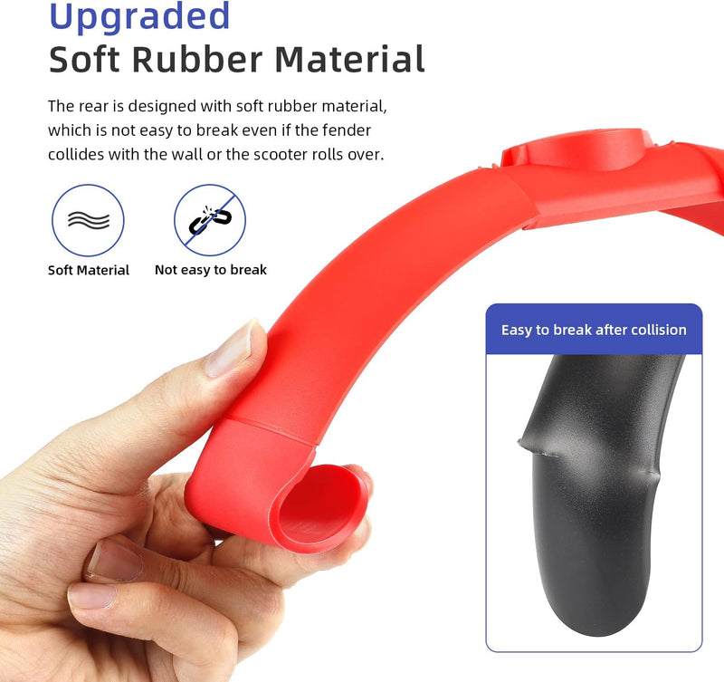 Chargez l'image dans la visionneuse de la galerie, Hand holding a flexible red scooter fender made of soft rubber, with durability comparison inset.