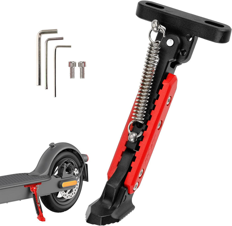 Load image into Gallery viewer, Electric scooter kickstand replacement kit with red and black stand, tools and screws