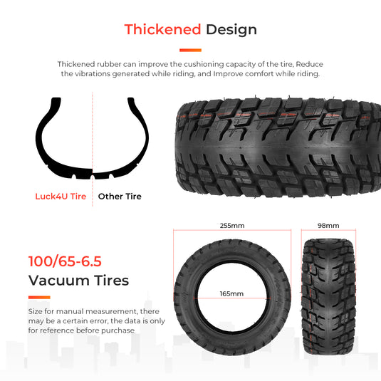 Ulip (2 Stück) 100/65-6,5 Off-Road Tubeless Scooter Reifen mit Ventil Reifenersatz für VSETT 11+ Zero 11X Dualtron für 11 Zoll Elektroroller
