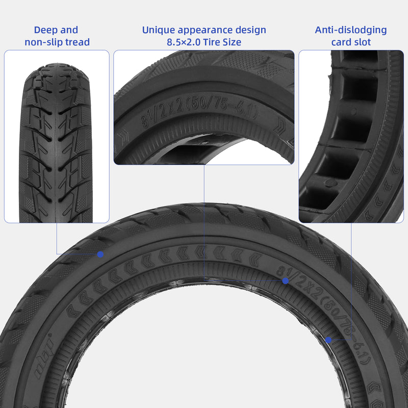Chargez l&#39;image dans la visionneuse de la galerie, ulip (2-Pack) 8.5 x 2 Solid Scooter Tire 8.5 inch Rubber Tire 50/75-6.1 Front and Rear Wheels Replacement for Gotrax GXL V2 Hiboy S2 Pro Xiaomi M365 Pro Pro2 1S MI3 and 8.5 inch Scooters
