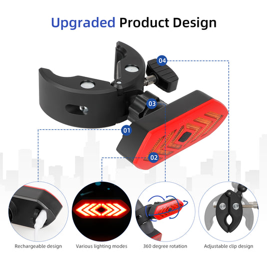ulip Bike Scooter Tail Light with Turn Signals Wireless Remote Control Bicycle Rear Light Back USB Rechargeable Ultra Bright Safety Warning Cycling Tail Light for Night
