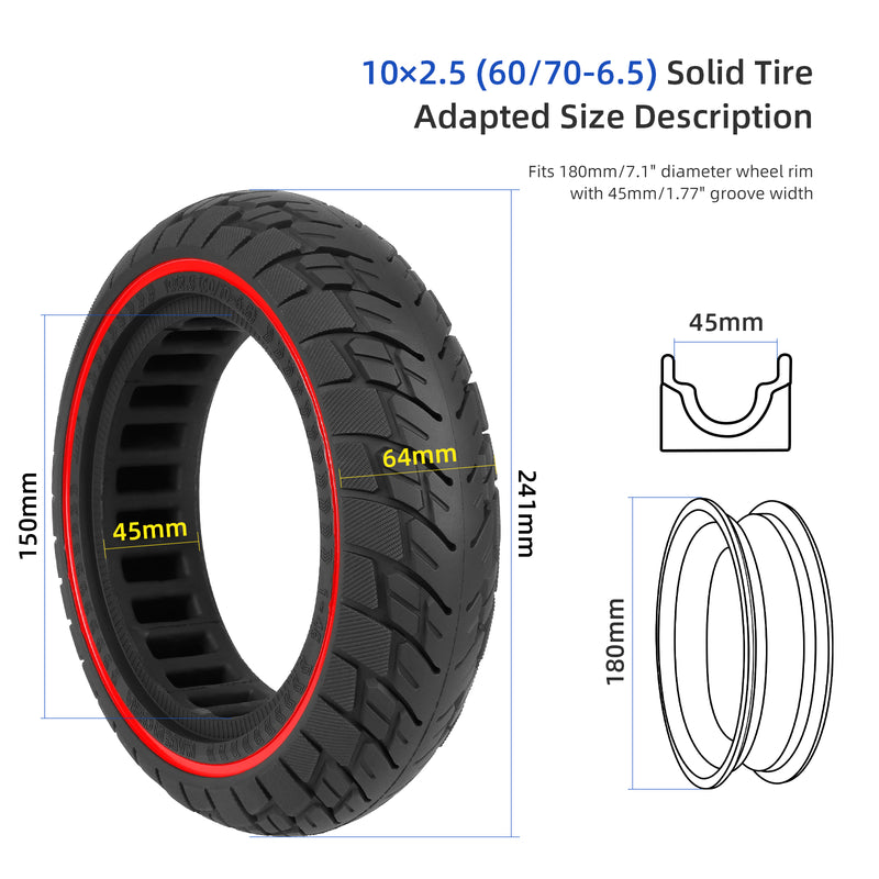 GLDYTIMES 10 Inch Scooter Tire 60/70-6.5 10x2.5 Solid Tire Fit for Segway  Ninebot Max G30P G30LP G2 F2 pro~Gotrax G4 G5 G6 GMAX Ultra~Hiboy Max 3