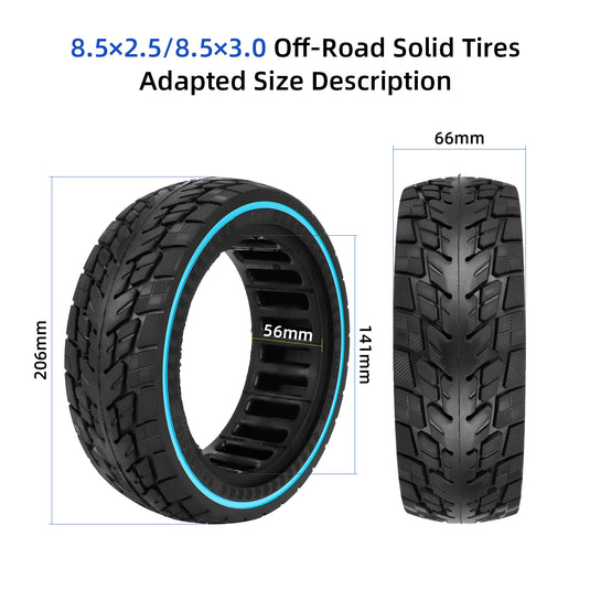 ulip 8.5x2.5 Solid Tire Front and Rear Wheels Replacement for Dualtron Mini & Speedway Leger (Pro) scooters 8.5x3 8 1/2 x2.5 off-road solid tire with blue circle