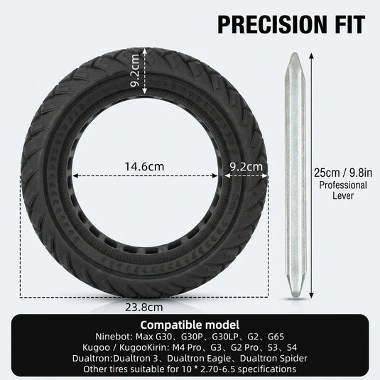 10 Inch 10x2.75 (10x2.70-6.5) Wings Off-Road Solid Tire with 25cm Crowbar for Kugoo G-booster, Emove Cruiser & Evercross | ULIP