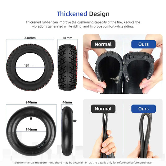 10 Inch 255x80 (10x3.0) Off-Road Tire and Inner Tube Set with 90° Valve for Zero 10X & Kugoo M4 | ULIP
