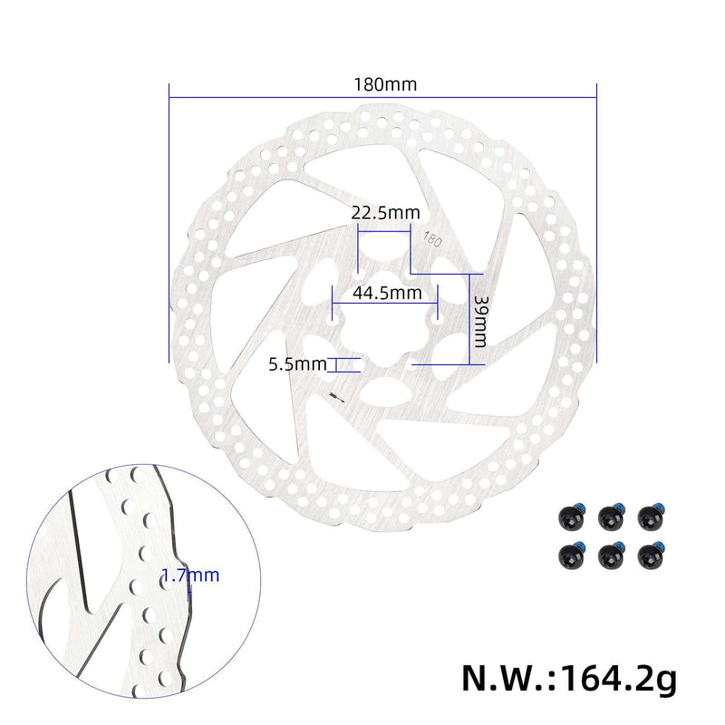 갤러리 뷰어에 이미지 로드, 180mm 6-Bolt Lightweight Disc Brake Rotor with Bolts for Road Bikes and Electric Scooters | ULIP
